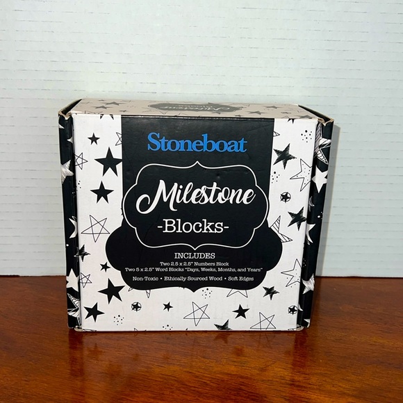 Milestone Blocks in White Grey by Stoneboat Pregnancy Non Toxic Wooden Blocks - Picture 2 of 3